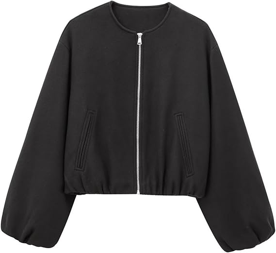 Women’s Varsity Jacket – Casual Zip Up Cropped Bomber Coat with Welt Pockets