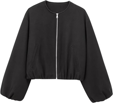 Women’s Varsity Jacket – Casual Zip Up Cropped Bomber Coat with Welt Pockets