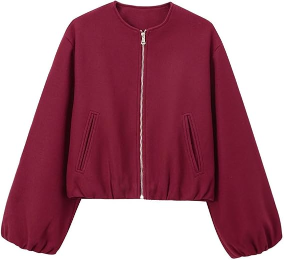Women’s Varsity Jacket – Casual Zip Up Cropped Bomber Coat with Welt Pockets
