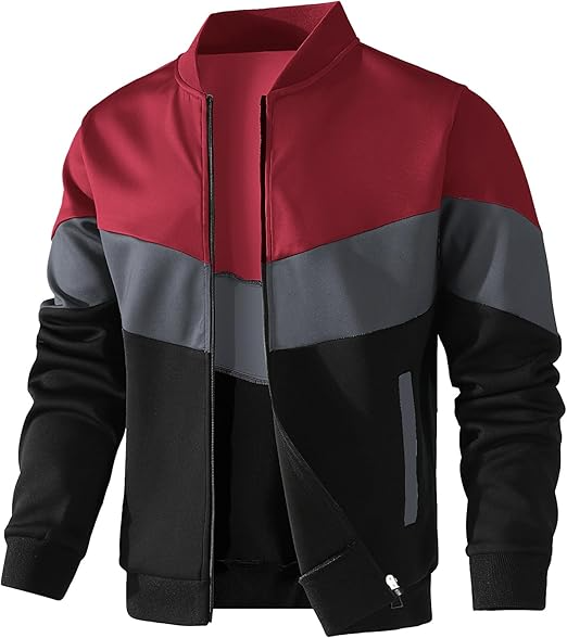 HYPESTFIT Men's Varsity Lightweight Jacket Casual Bomber 3 tone Coat