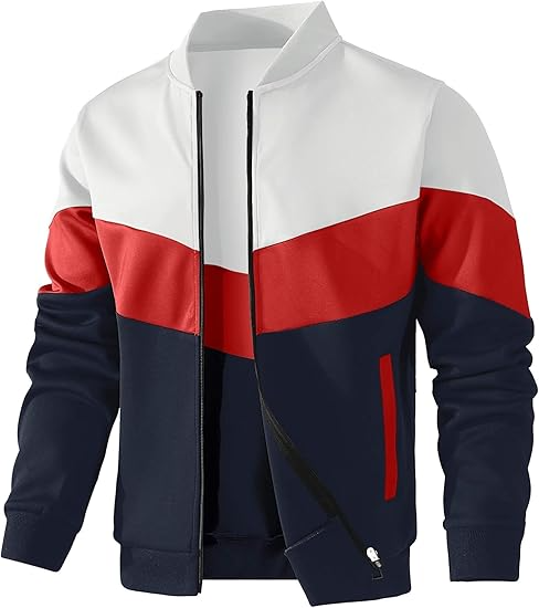 HYPESTFIT Men's Varsity Lightweight Jacket Casual Bomber 3 tone Coat