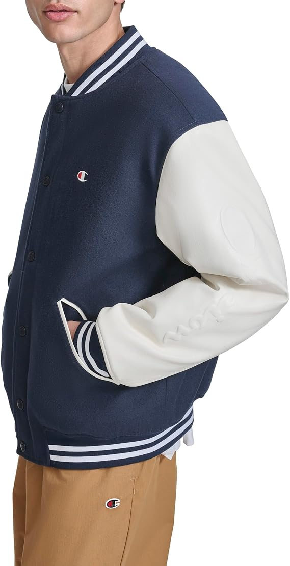 Champion Men's Varsity  Letterman Bomber Jacket with Quilted Lining