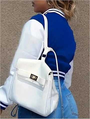 Women’s Varsity Baseball Jacket – Cropped Colorblock Letterman Bomber with Button Down Closure