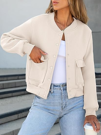 Women’s Varsity Jacket – Trendy Cropped Bomber Y2K Fall Outfit Coat