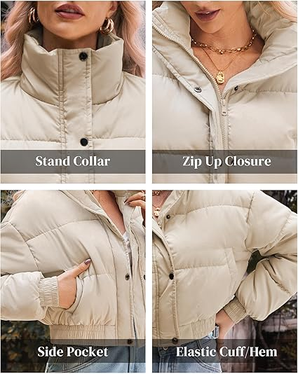 Women's Puffer Jacket Long Sleeve Puffy Coat Winter Lightweight Quilted Padded Outwear with Pockets