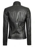 Acerra Women's Black Leather Cafe Racer Biker Jacket Orca Cloths