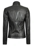 Acerra Women's Black Leather Cafe Racer Biker Jacket