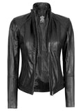 Acerra Women's Black Leather Cafe Racer Biker Jacket