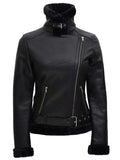 Agnes Womens Black Leather Shearling Jacket Orca Cloths