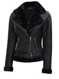 Agnes Womens Black Leather Shearling Jacket Orca Cloths