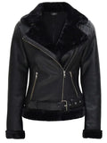 Agnes Womens Black Leather Shearling Jacket Orca Cloths