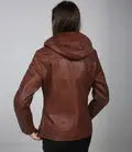Cidra Women Asymmetrical Brown Hooded Leather Jacket - Orca Cloths