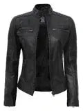 Austin Tall Women Black Cafe Racer Leather Jacket - Orca Cloths