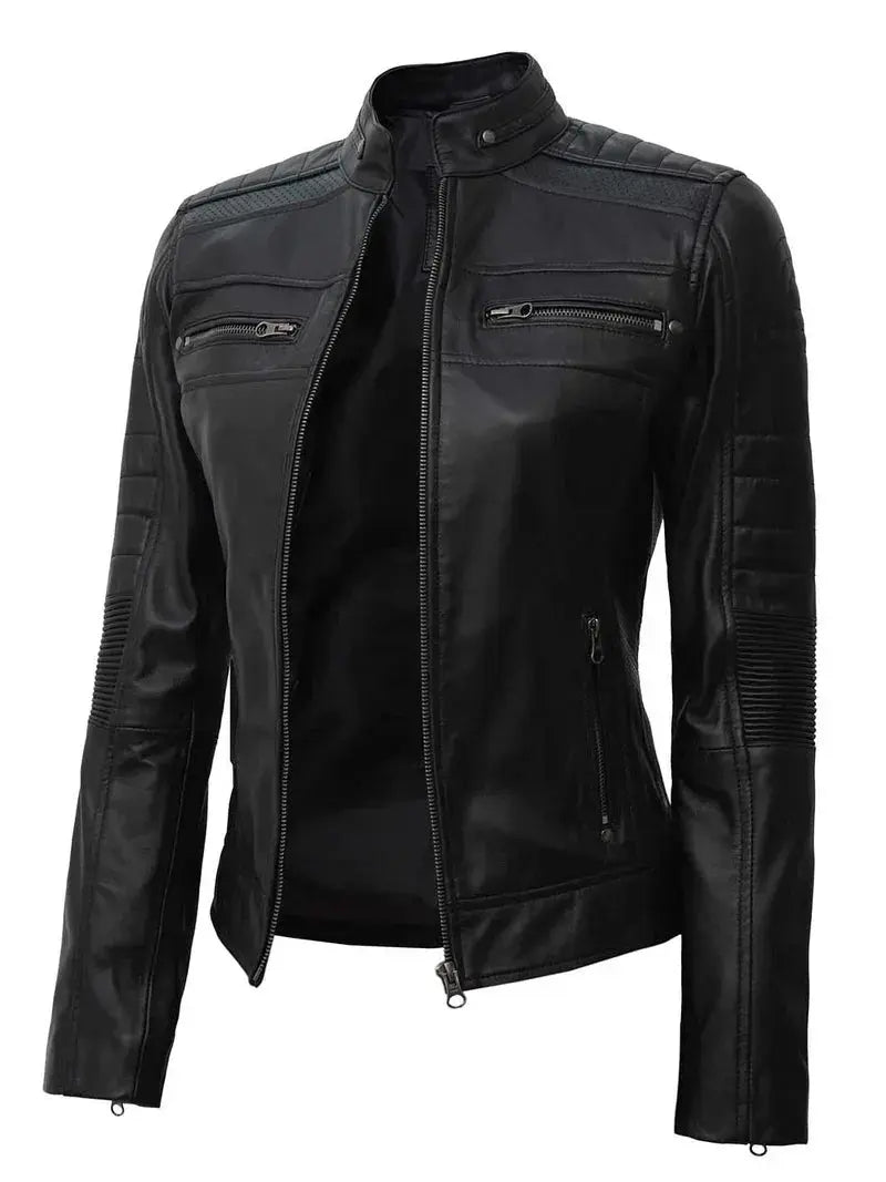 Austin Tall Women Black Cafe Racer Leather Jacket - Orca Cloths