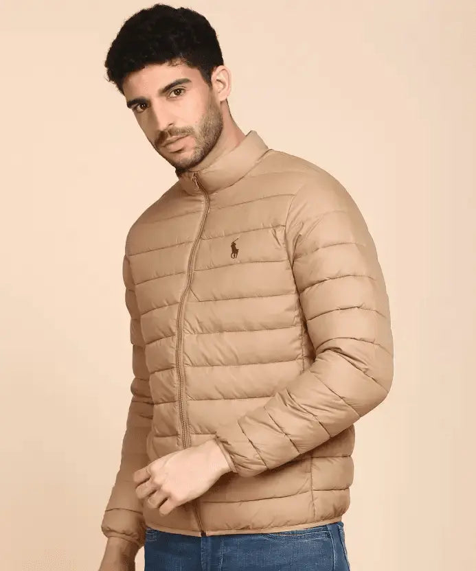 Beige Pony Full-Sleeve Men’s Puffer Jacket – Limited Edition | Stylish & Warm