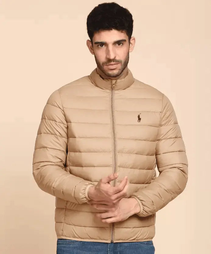 Beige Pony Full-Sleeve Men’s Puffer Jacket – Limited Edition | Stylish & Warm