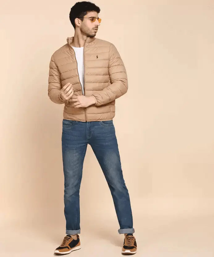 Beige Pony Full-Sleeve Men’s Puffer Jacket – Limited Edition | Stylish & Warm