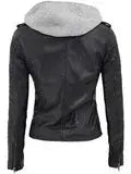 Bagheria Womens Black Leather Biker Jacket With Removable Hood - Orca Cloths