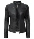 Dodge Petite Women's Black Lambskin Leather Motorcycle Jacket - Orca Cloths