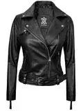 Angela Womens Black Belted Asymmetrical Leather Jacket Orca Cloths