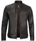 Dodge Mens Rub-off Dark Brown Leather Cafe Racer Jacket - Orca Cloths