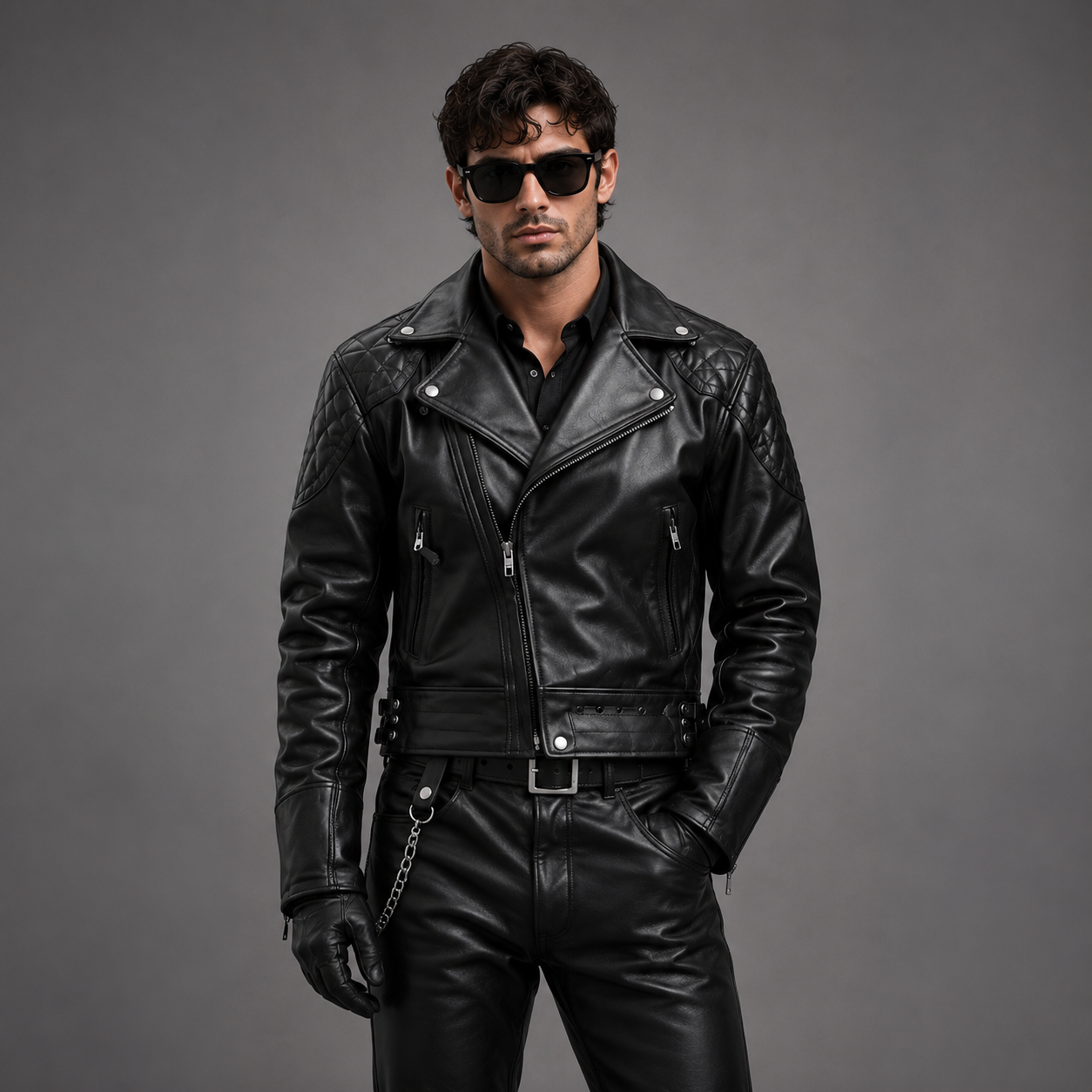Men's Black Leather Quilted Biker Jacket | Orca Leather Collection