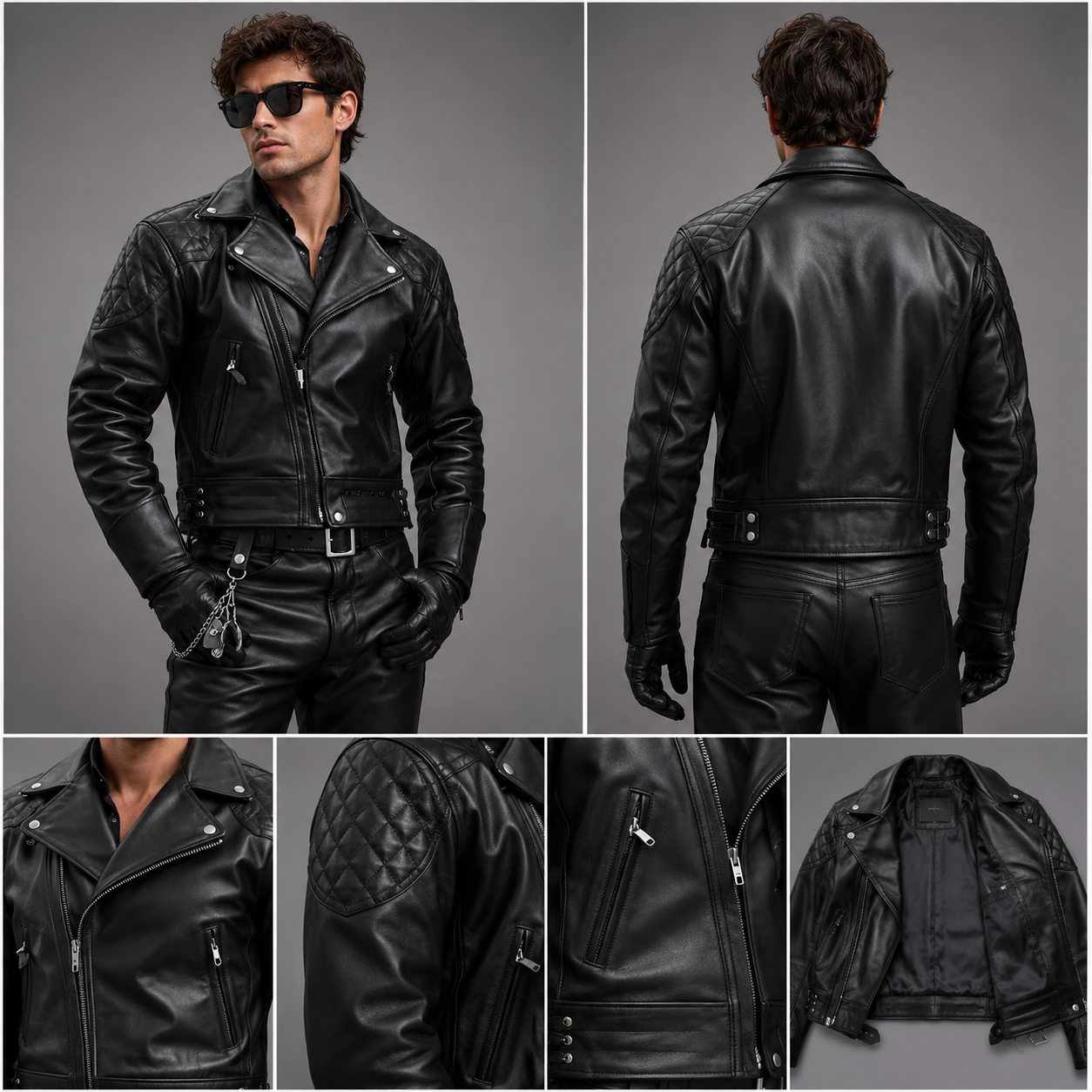 Men's Black Leather Quilted Biker Jacket | Orca Leather Collection