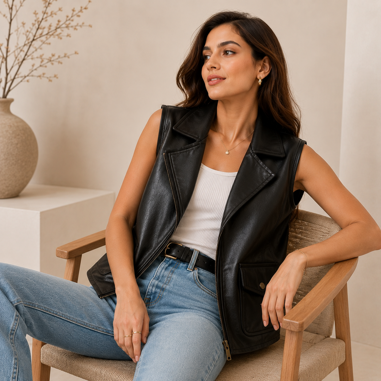 Women's Black Leather Vest | Orca Leather Collection