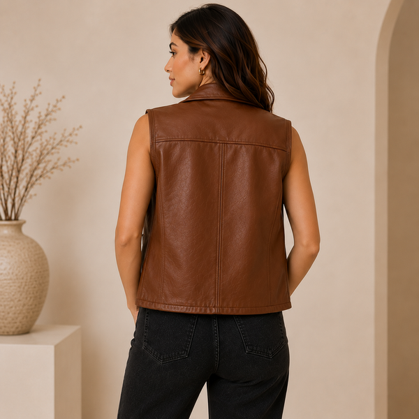 Women's Brown Leather Vest | Orca Leather Collection