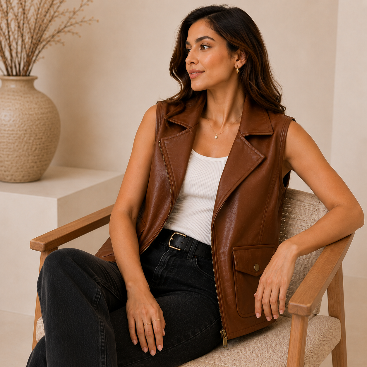 Women's Brown Leather Vest | Orca Leather Collection