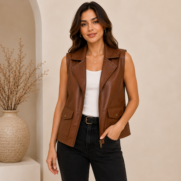 Women's Brown Leather Vest | Orca Leather Collection