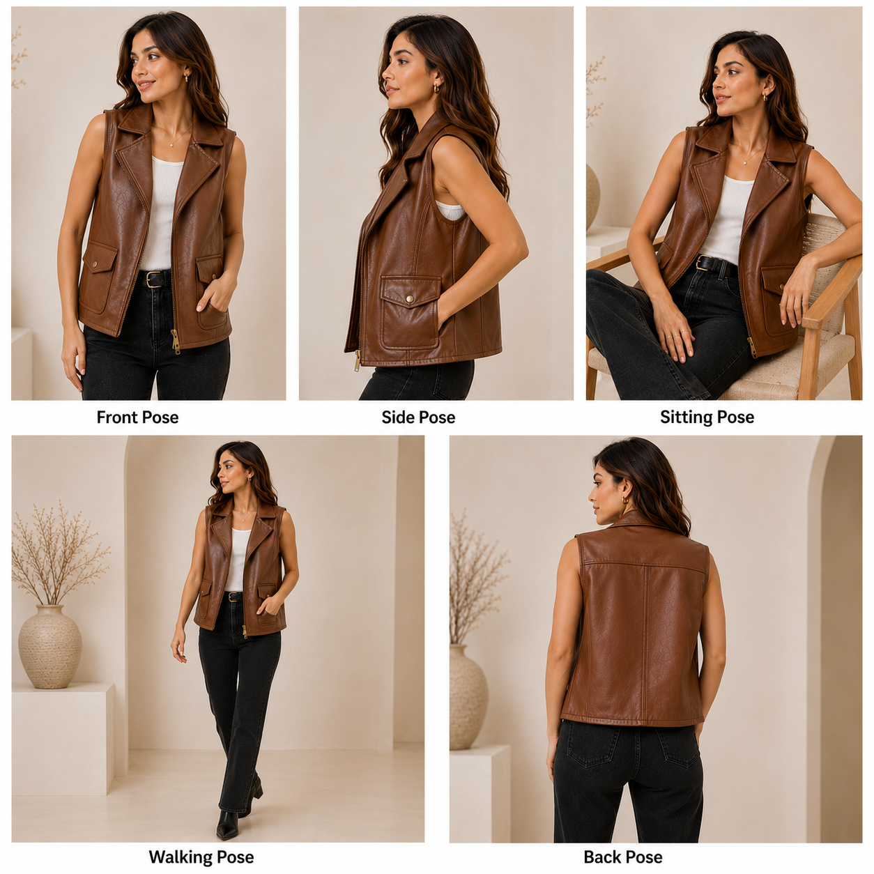 Women's Brown Leather Vest | Orca Leather Collection