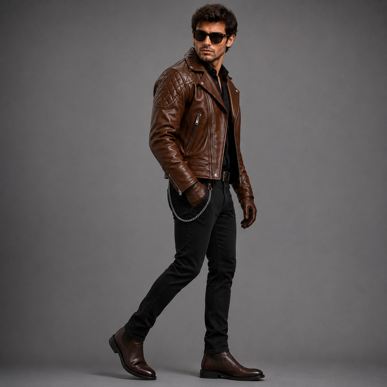Men's Brown Leather Quilted Biker Jacket | Orca Leather Collection