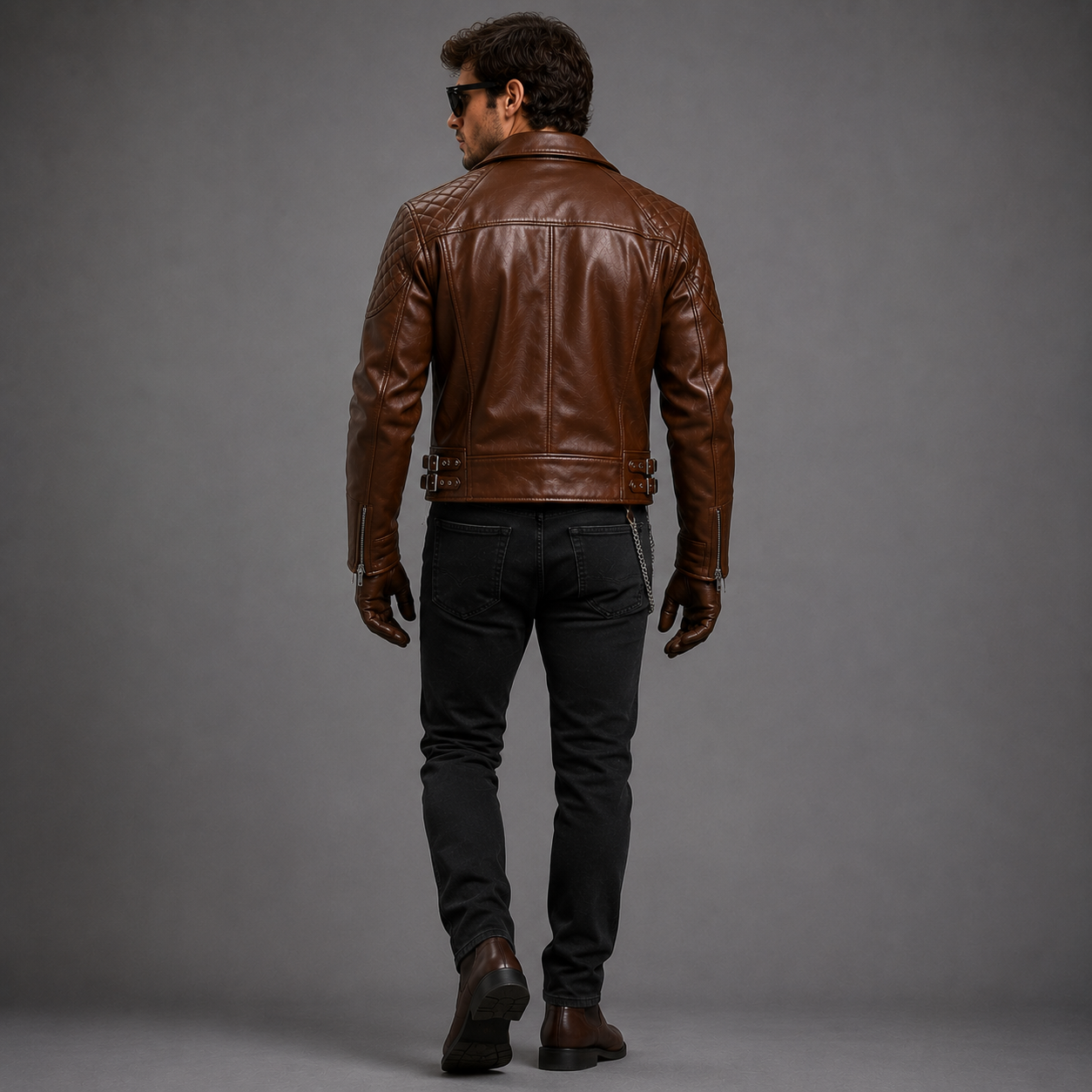 Men's Brown Leather Quilted Biker Jacket | Orca Leather Collection