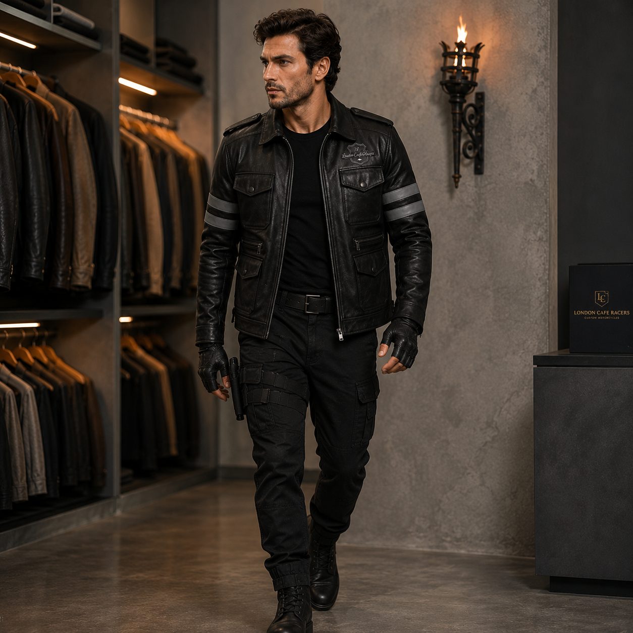 Men's Black Leather Field Jacket | Orca Leather Collection