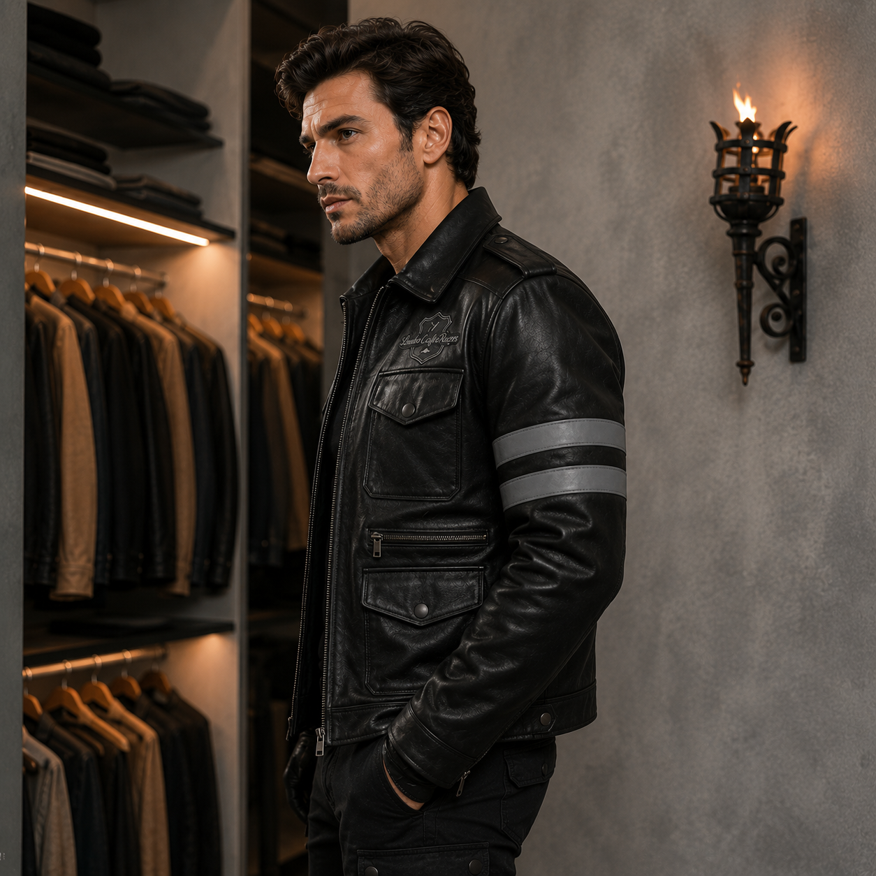 Men's Black Leather Field Jacket | Orca Leather Collection