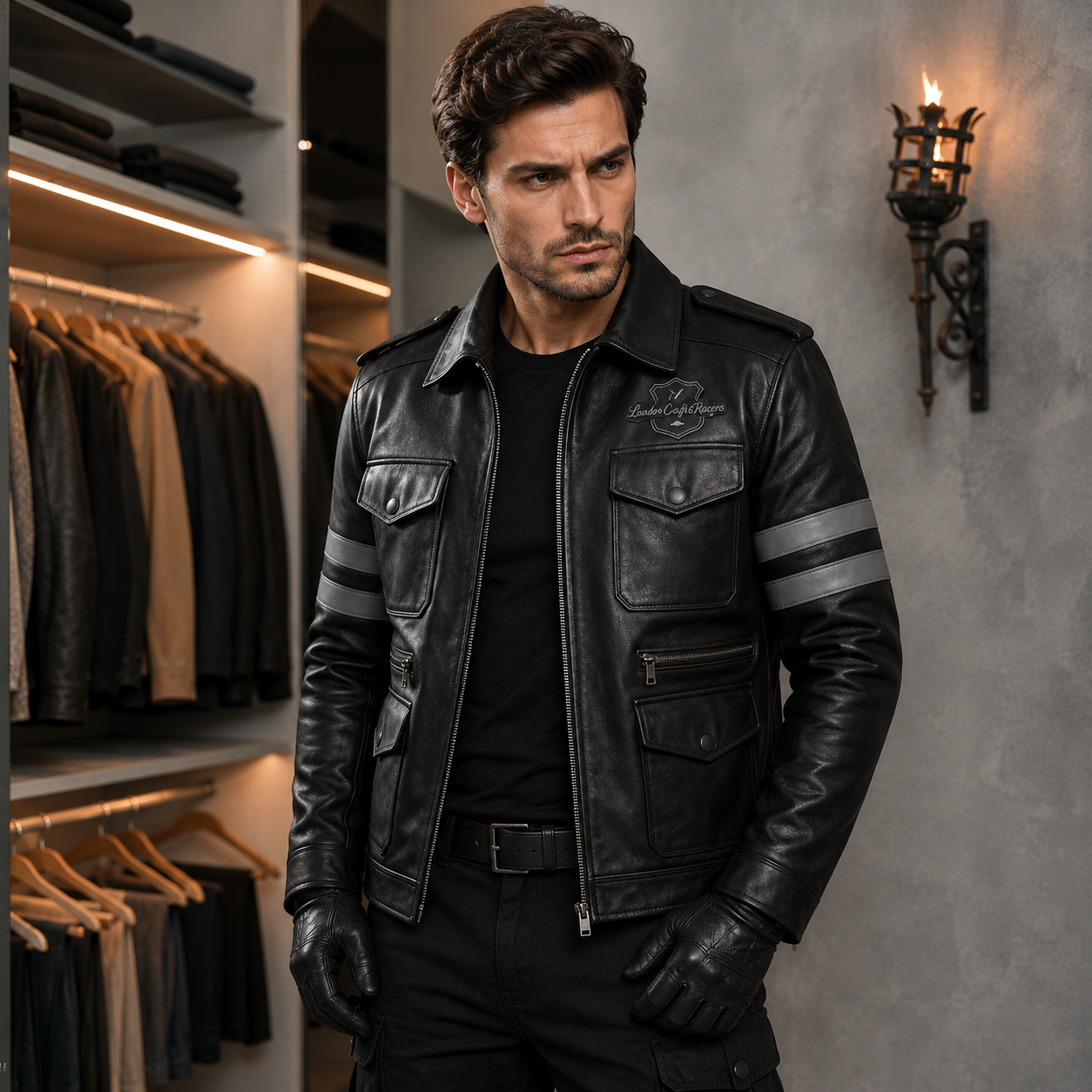 Men's Black Leather Field Jacket | Orca Leather Collection