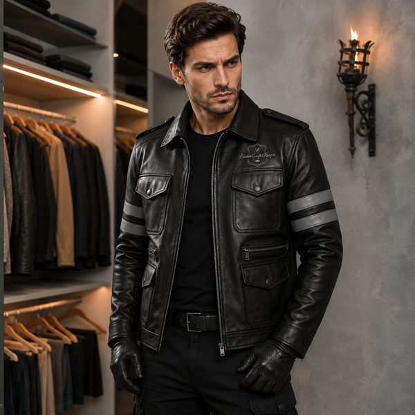 Men's Black Leather Field Jacket | Orca Leather Collection