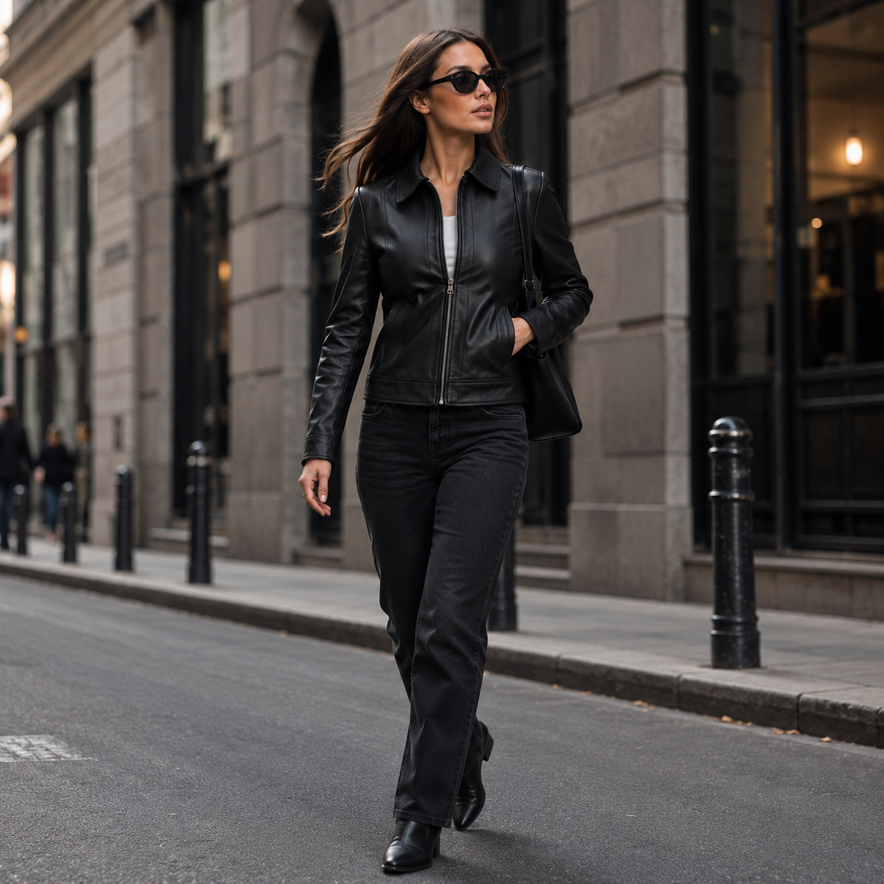 Women's Black Leather Moto Jacket | Orca Leather Collection