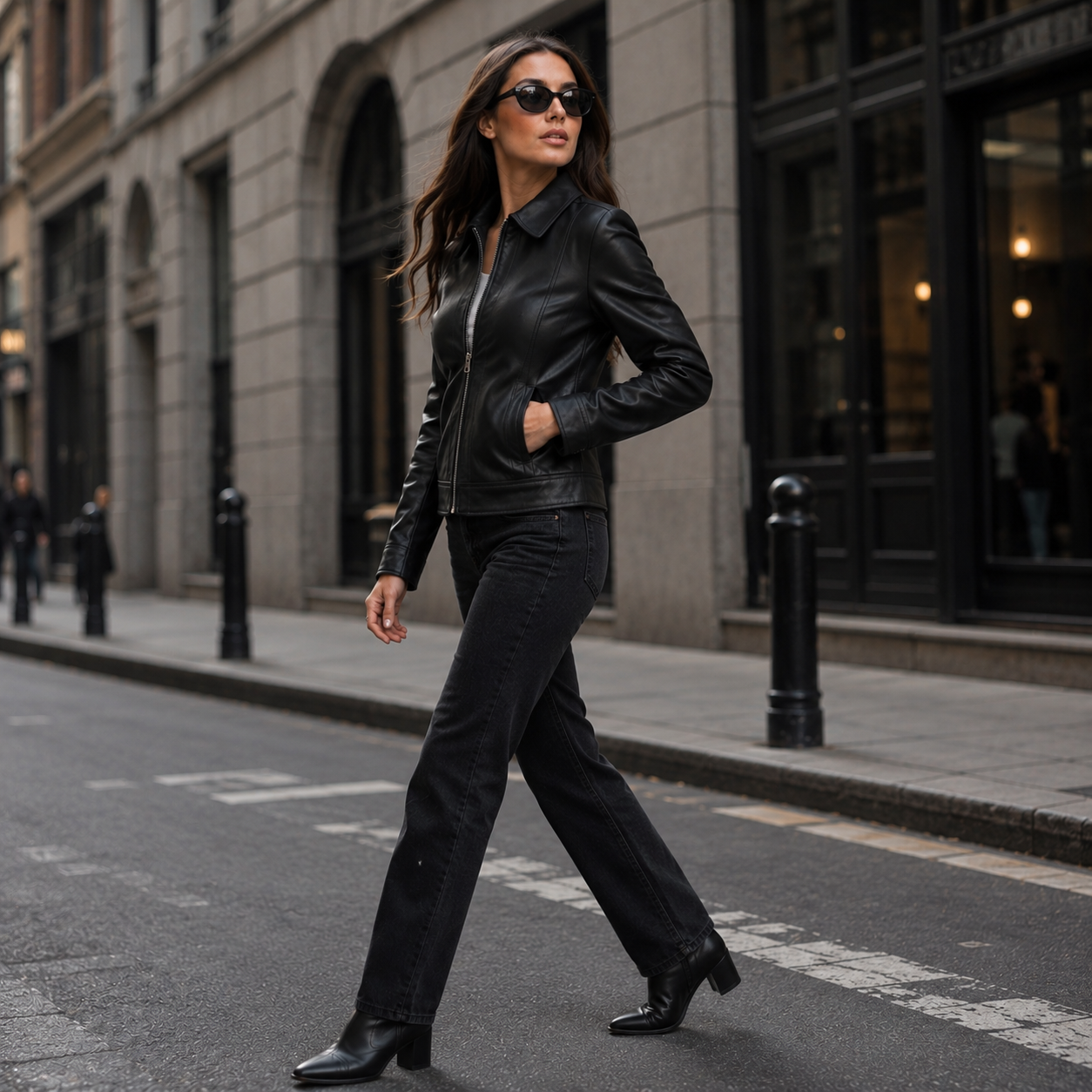 Women's Black Leather Moto Jacket | Orca Leather Collection