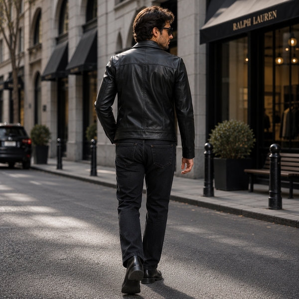 Men's Black Leather Shirt Collar Jacket | Orca Leather Collection