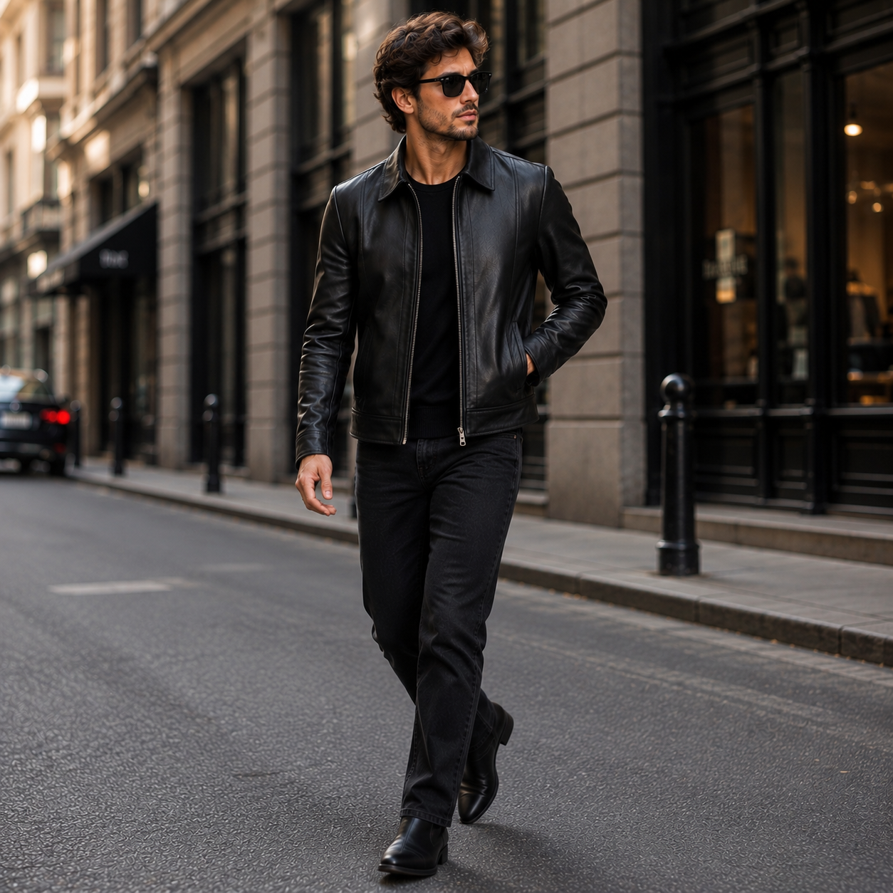 Men's Black Leather Shirt Collar Jacket | Orca Leather Collection