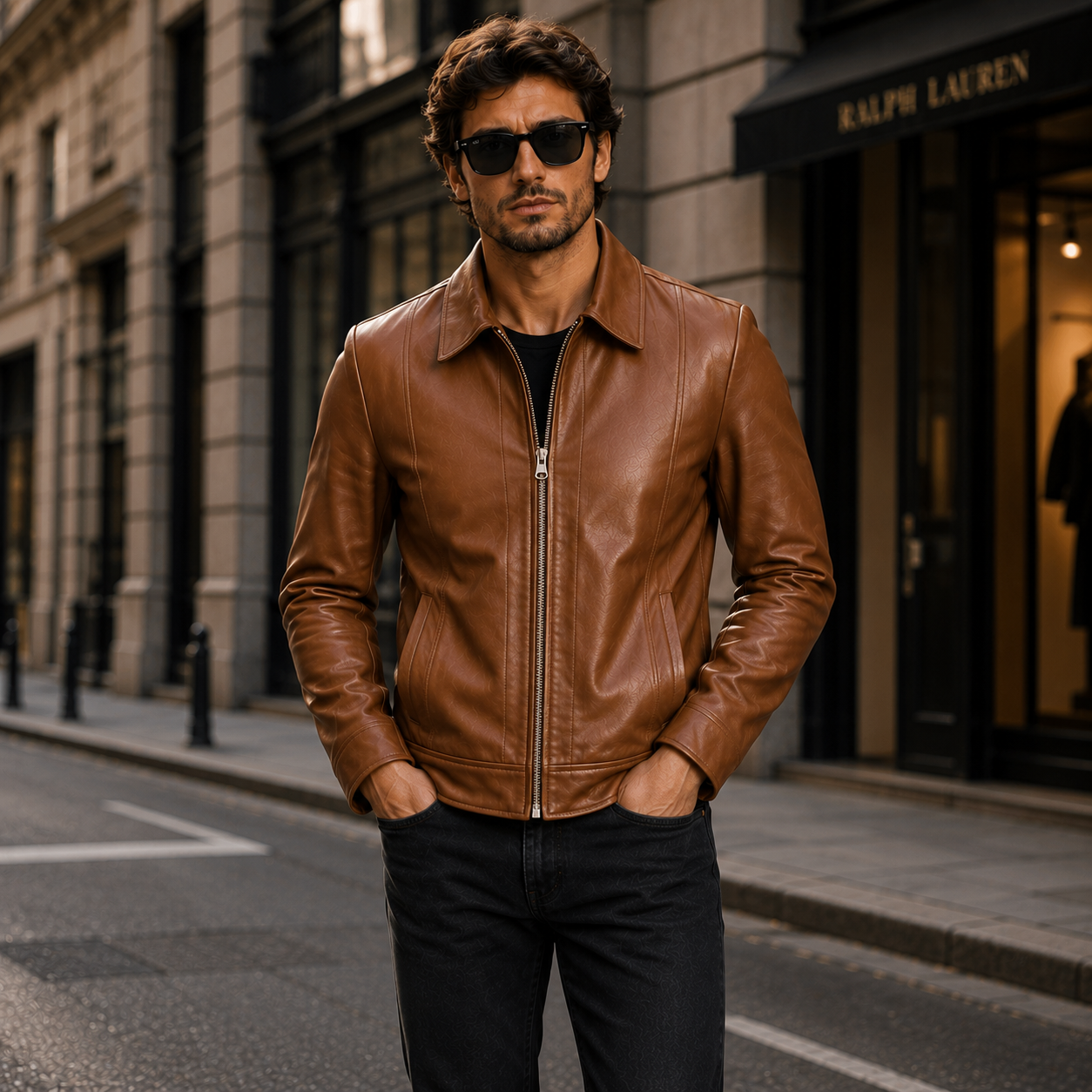 Men's Brown Leather Shirt Collar Jacket | Orca Leather Collection