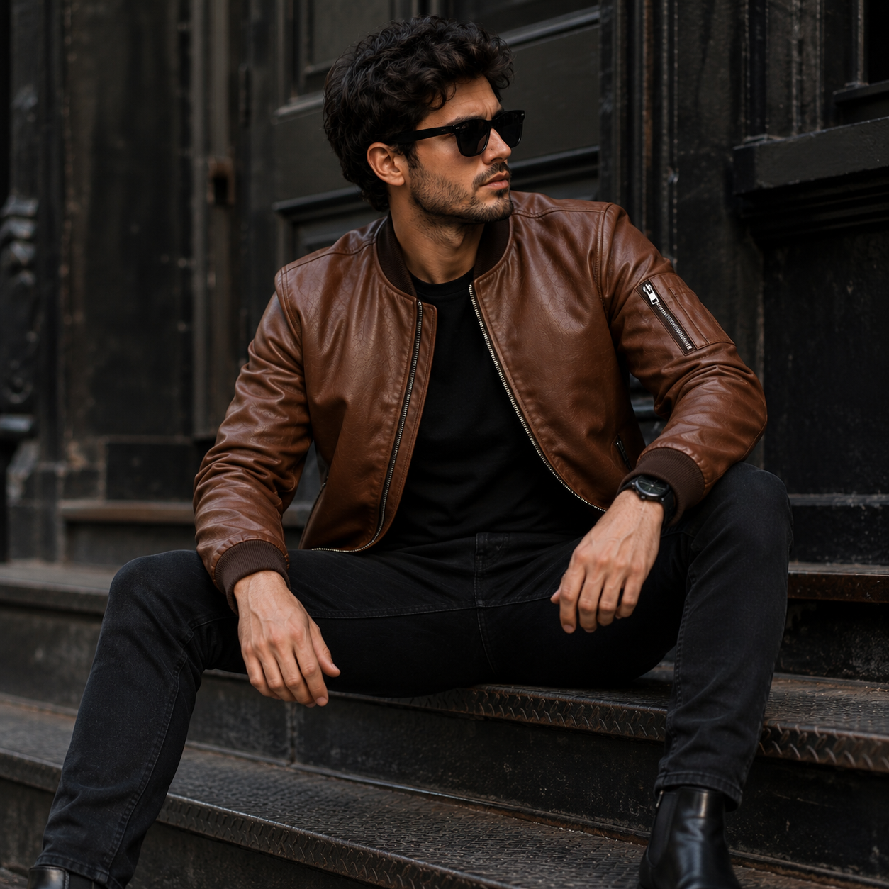 Men's Brown Leather Bomber Jacket | Orca Leather Collection