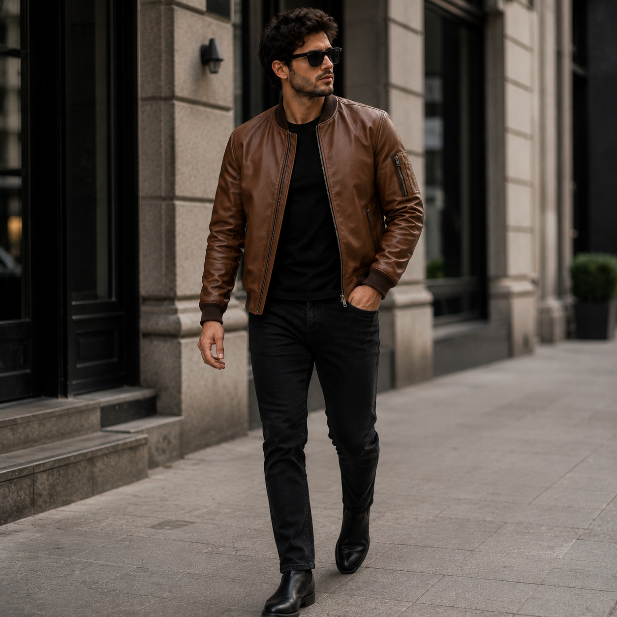 Men's Brown Leather Bomber Jacket | Orca Leather Collection