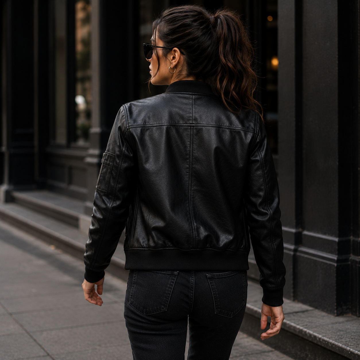 Women's Black Leather Bomber Jacket | Orca Leather Collection