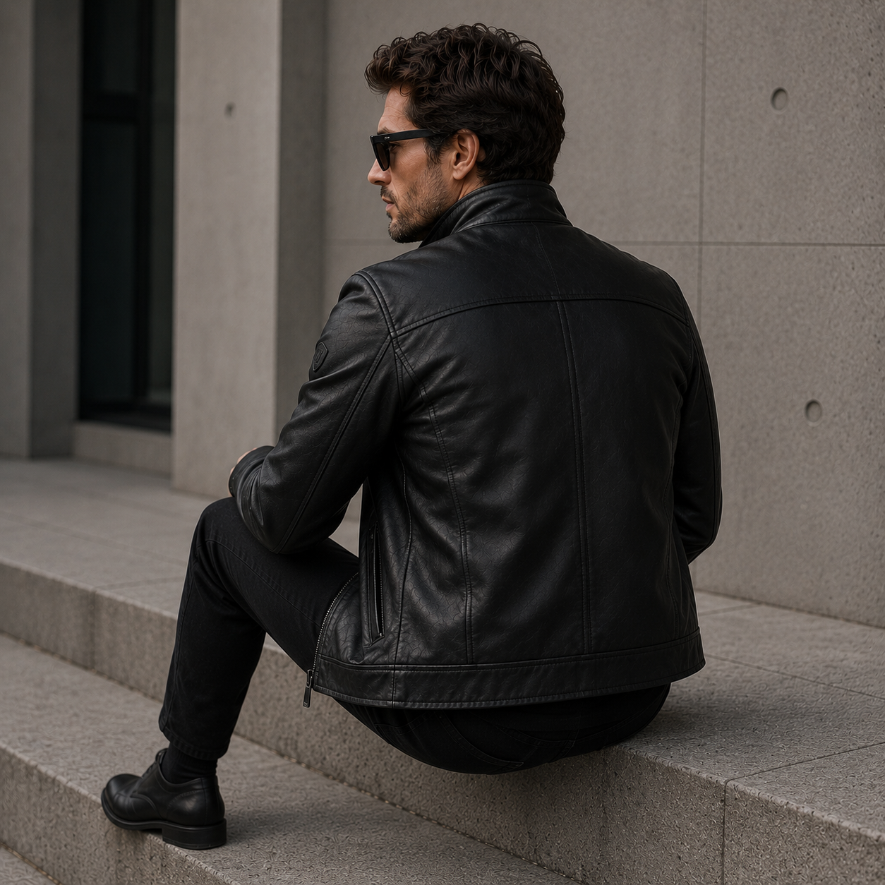 Men's Black Leather Stand Collar Racer Jacket | Orca Leather Collection