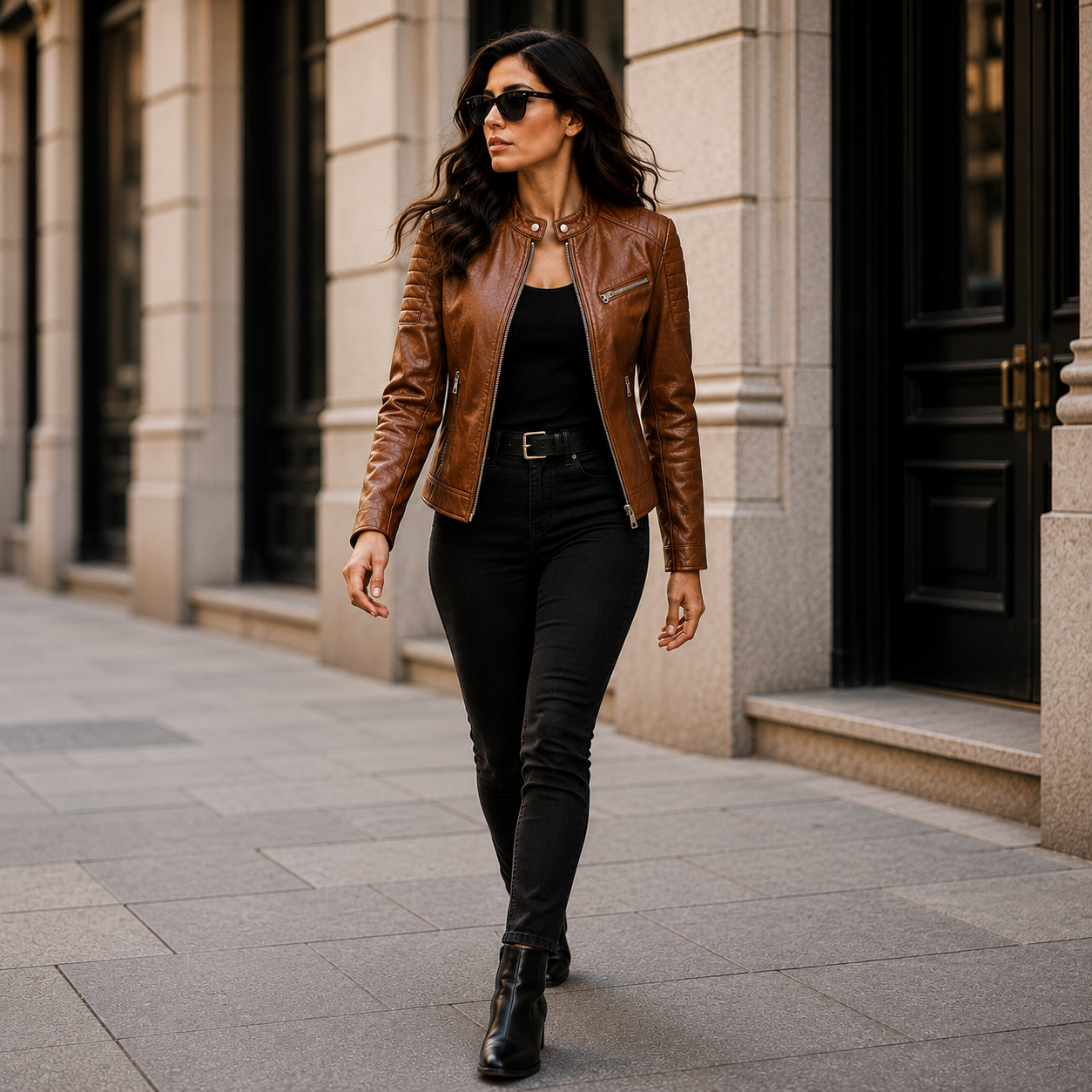 Women's Brown Leather Quilted Moto Jacket | Orca Leather Collection