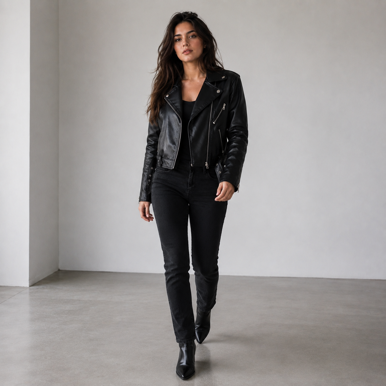 Women's Black Leather Biker Jacket | Orca Leather Collection