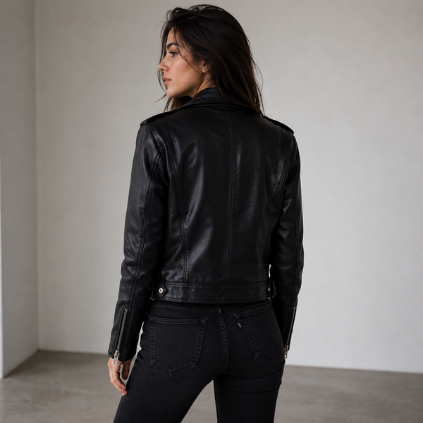 Women's Black Leather Biker Jacket | Orca Leather Collection